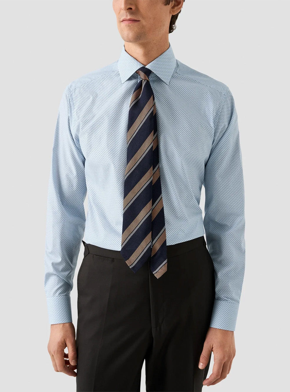 Eton Light Blue Micro Print Fine Twill Shirt