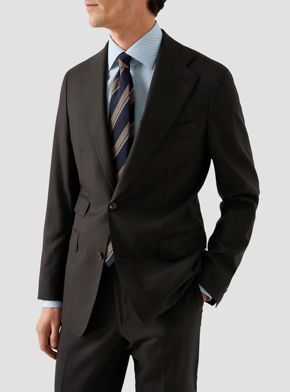 Eton Light Blue Micro Print Fine Twill Shirt