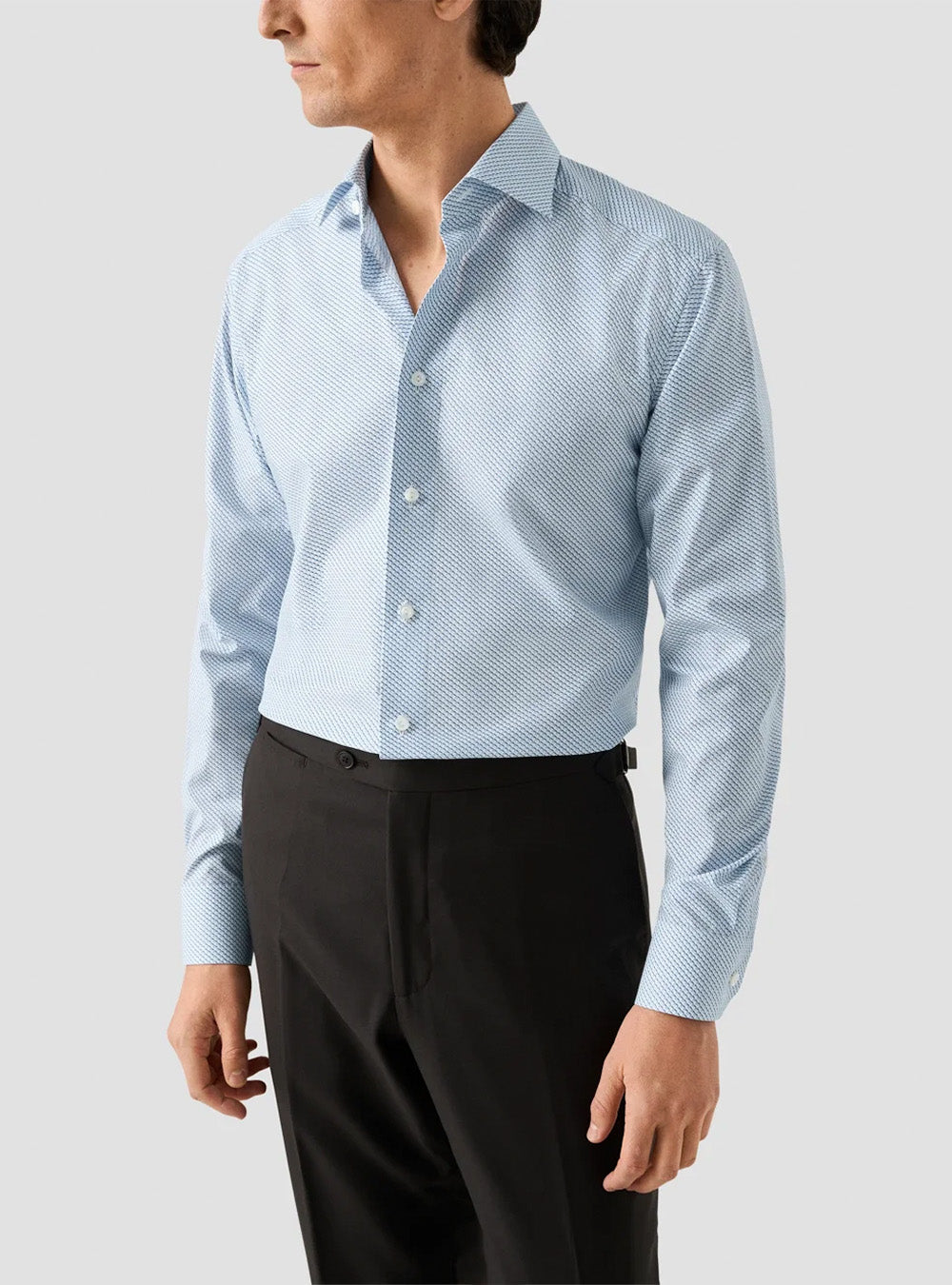 Eton Light Blue Micro Print Fine Twill Shirt