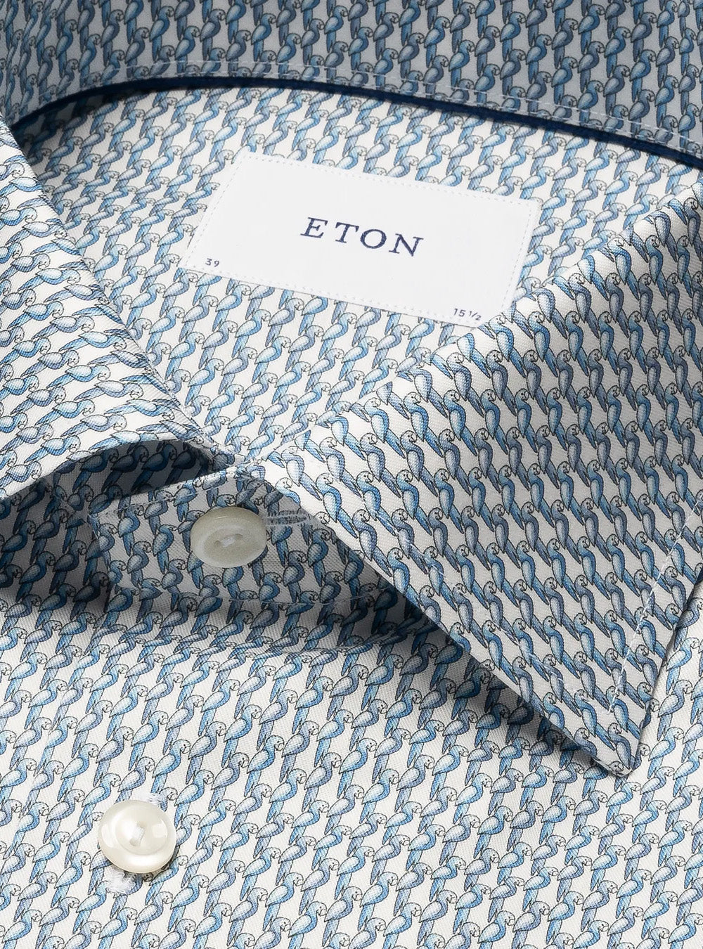 Eton Light Blue Parrot Motif Signature Twill Shirt