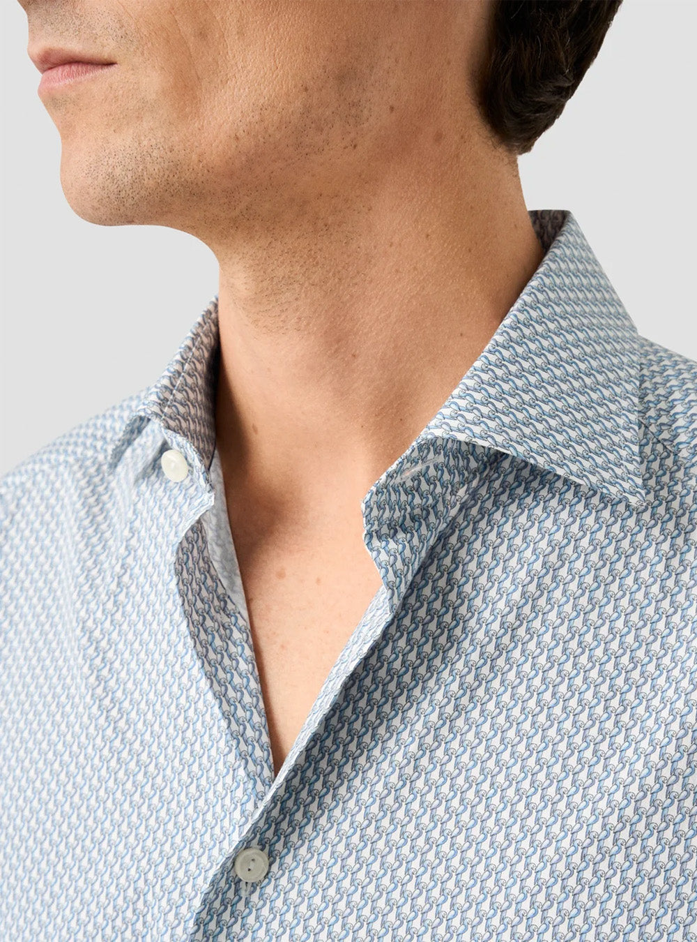 Eton Light Blue Parrot Motif Signature Twill Shirt
