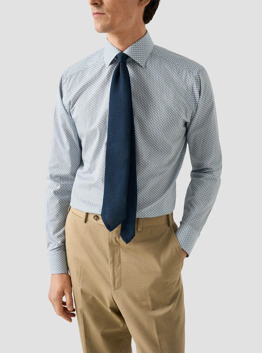 Eton Light Blue Parrot Motif Signature Twill Shirt