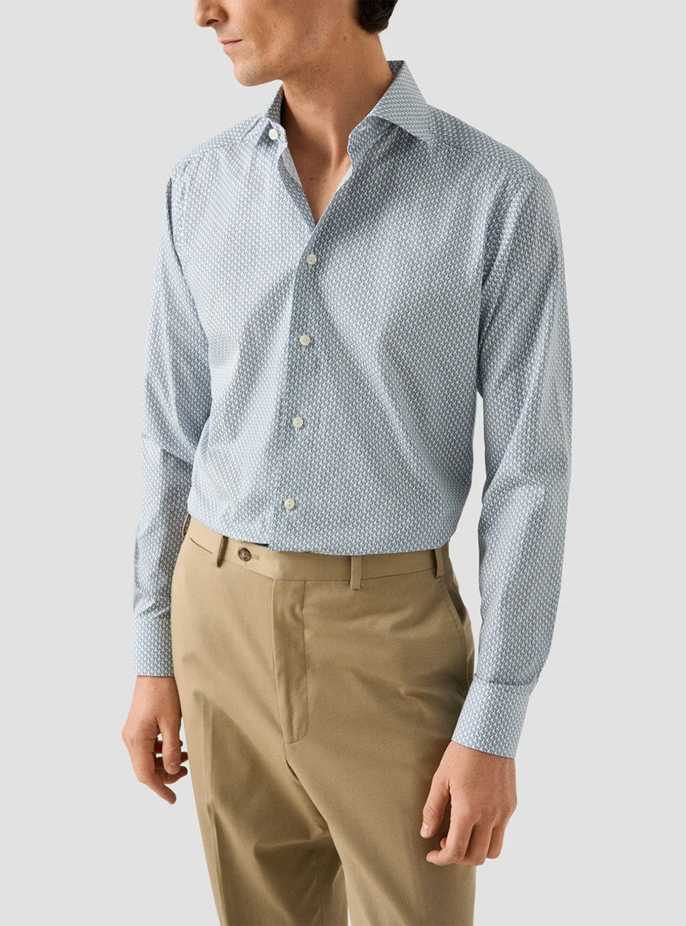 Eton Light Blue Parrot Motif Signature Twill Shirt