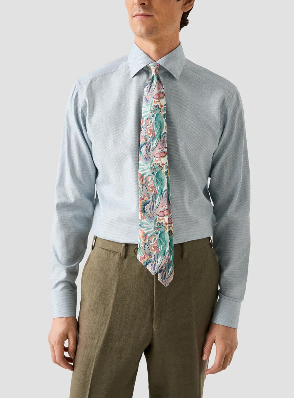 Eton Light Green Semi Solid Dobby Shirt