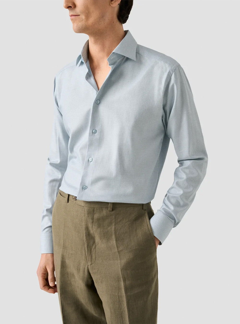 Eton Light Green Semi Solid Dobby Shirt