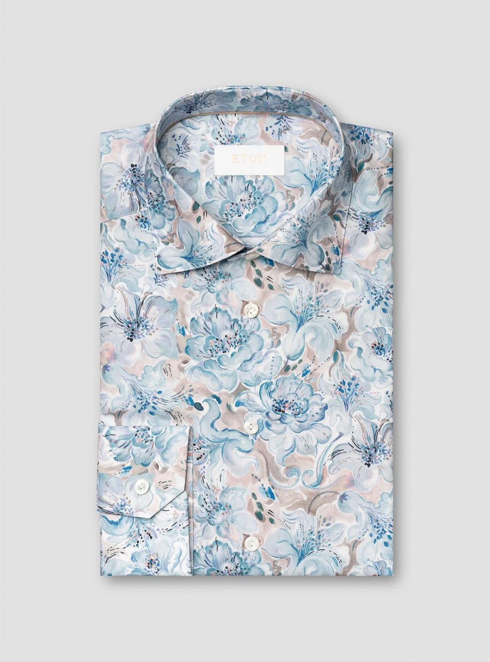 Eton Light Blue Floral Print Fine Twill Shirt
