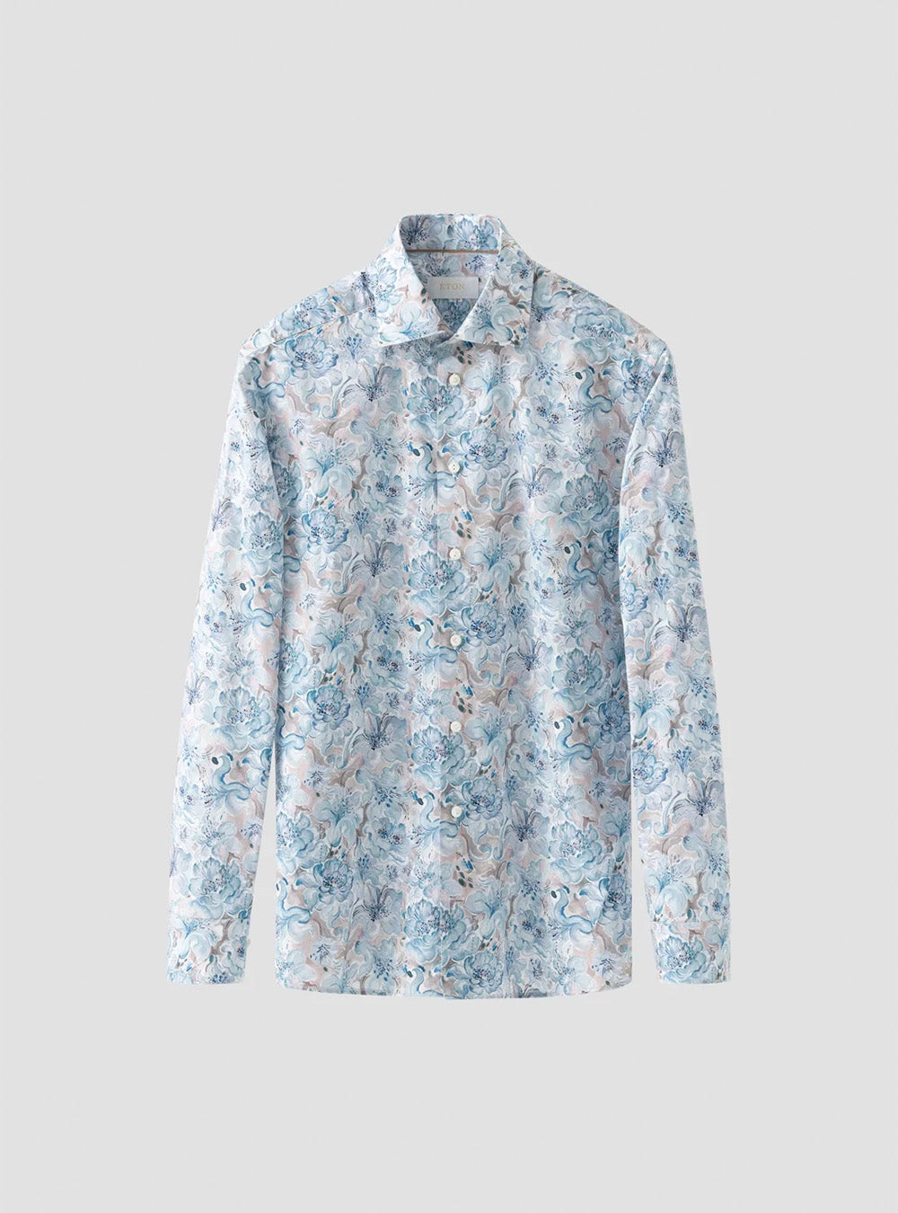 Eton Light Blue Floral Print Fine Twill Shirt