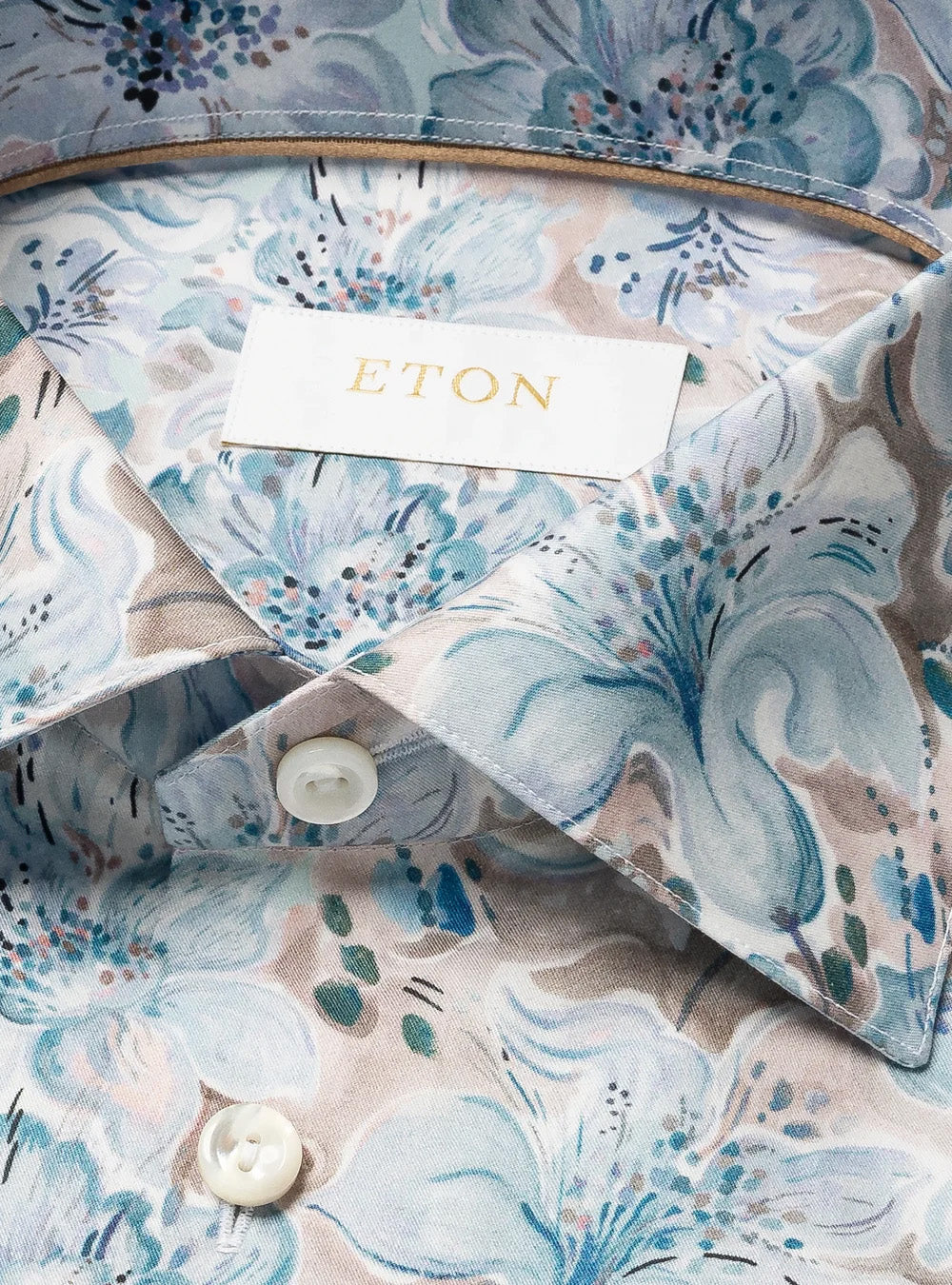 Eton Light Blue Floral Print Fine Twill Shirt