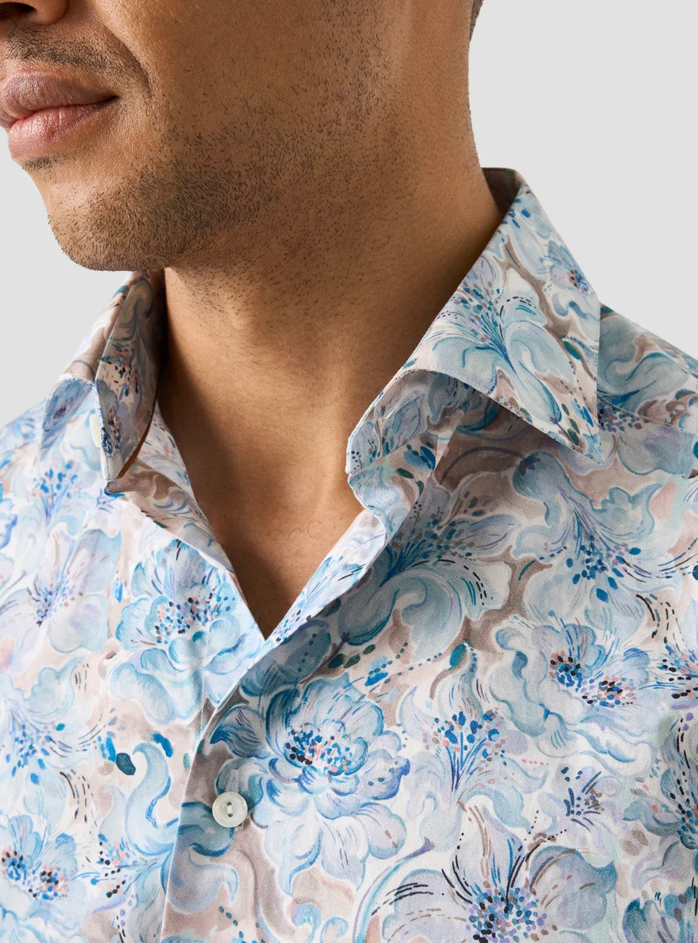 Eton Light Blue Floral Print Fine Twill Shirt