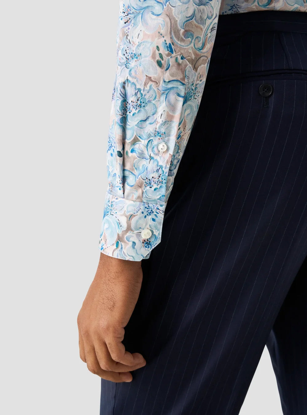 Eton Light Blue Floral Print Fine Twill Shirt