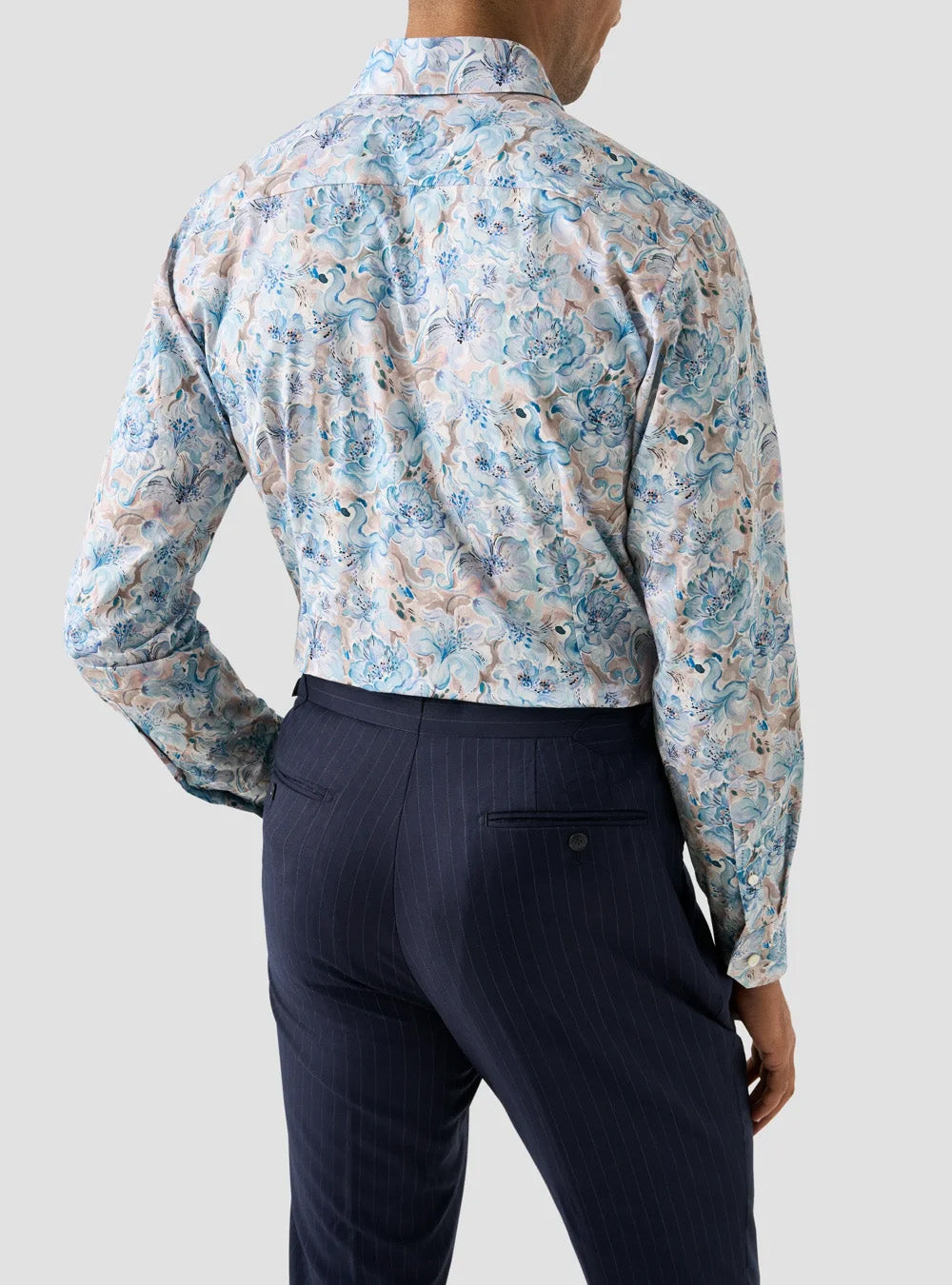 Eton Light Blue Floral Print Fine Twill Shirt