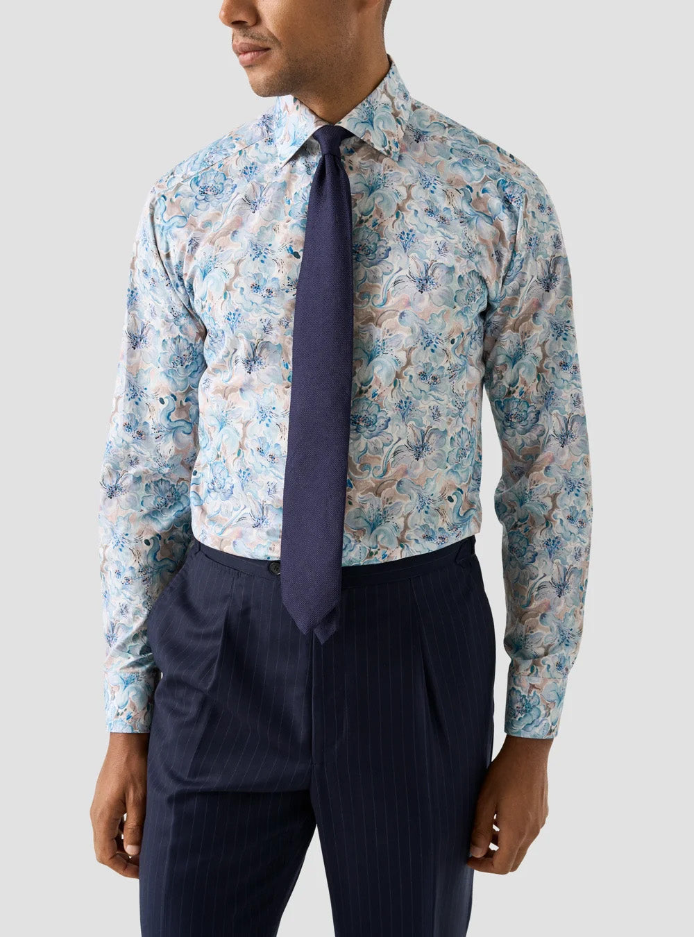 Eton Light Blue Floral Print Fine Twill Shirt