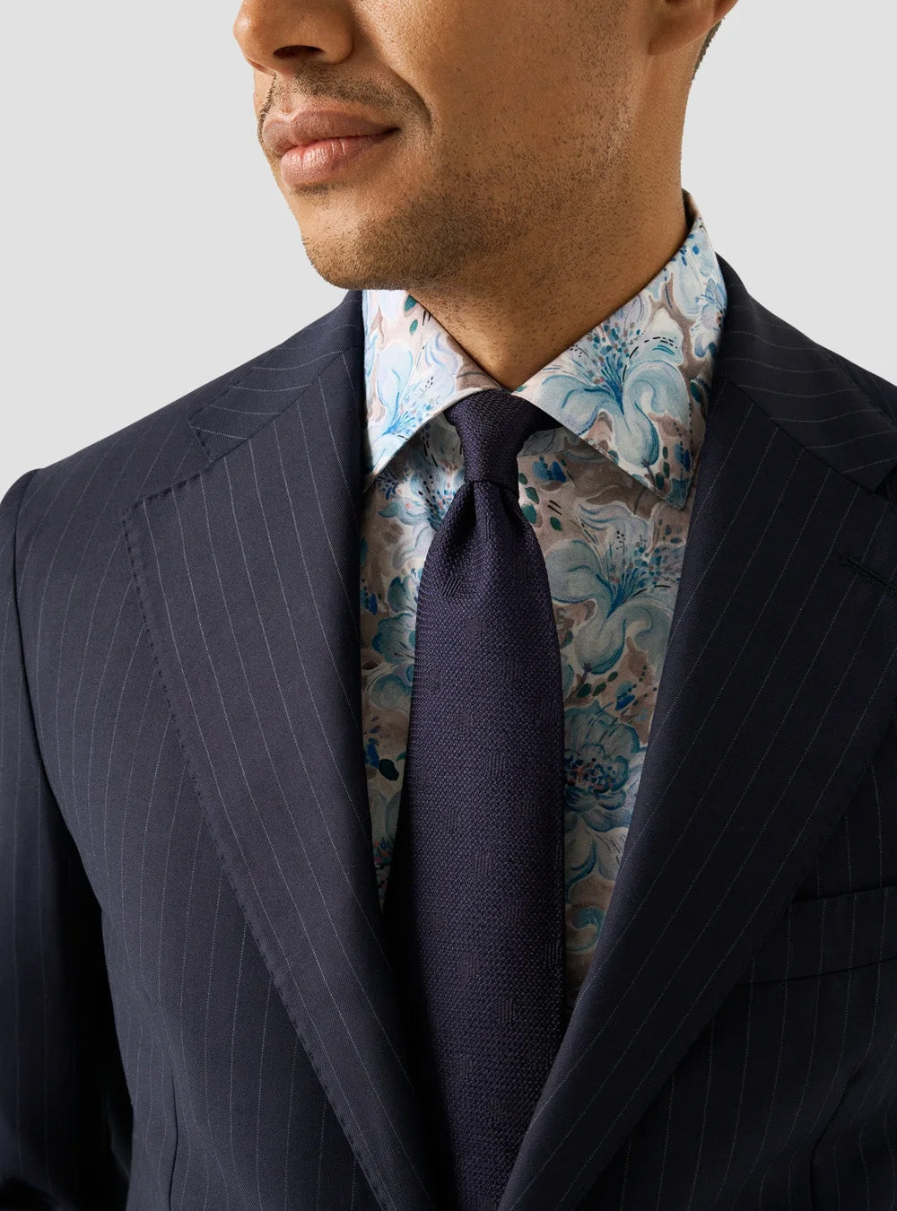 Eton Light Blue Floral Print Fine Twill Shirt