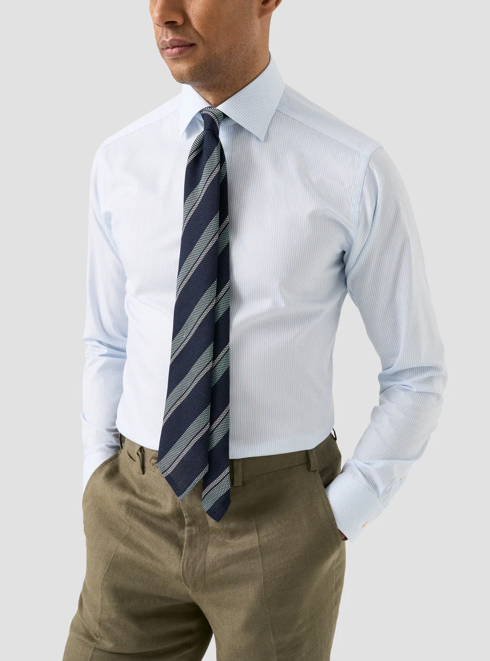Eton Light Blue Striped Cotton TENCEL™  Lyocell Shirt