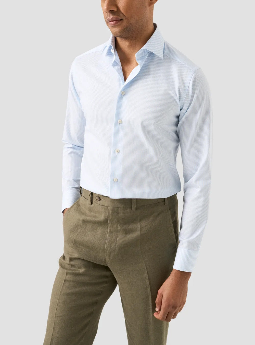 Eton Light Blue Striped Cotton TENCEL™  Lyocell Shirt