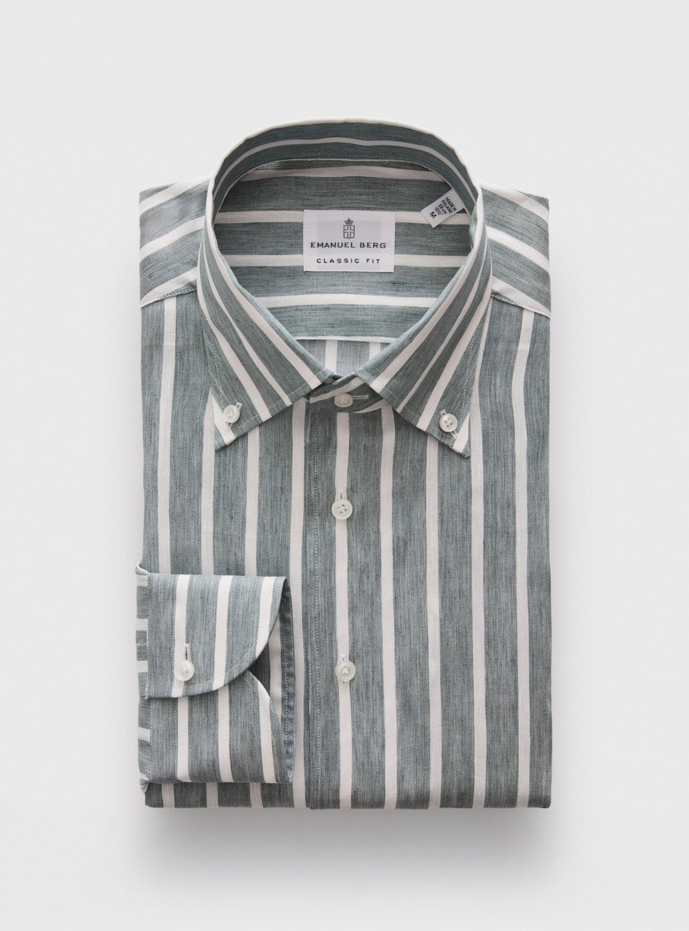 Emanuel Berg Bellagio, Grren & White Striped Cotton-Lyocell Blend Shirt