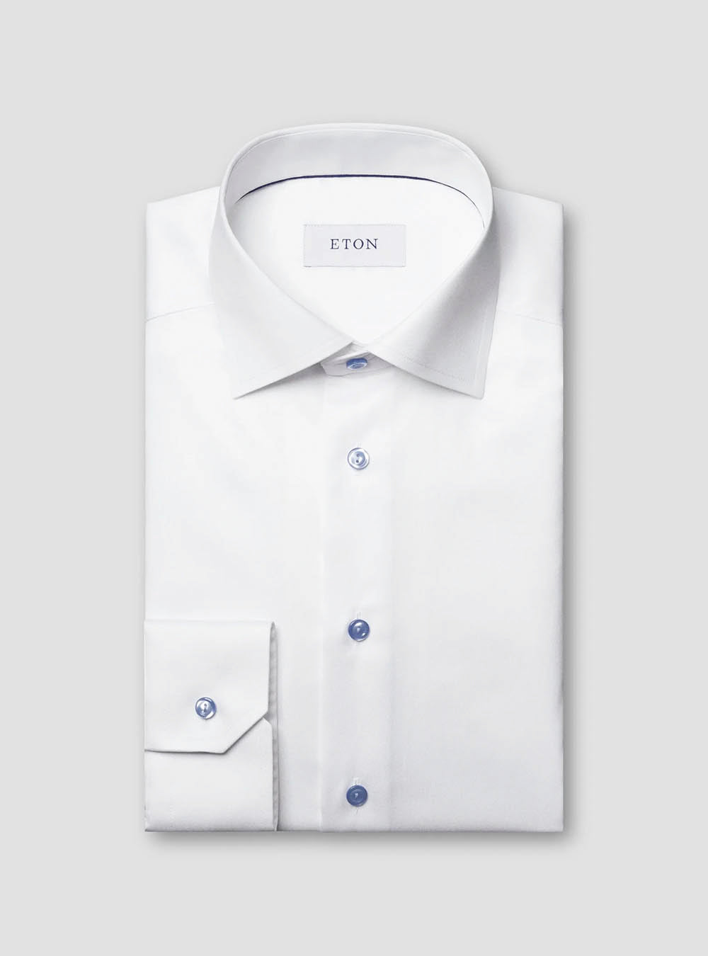 Eton White Solid Signature Twill Shirt with Blue Buttons