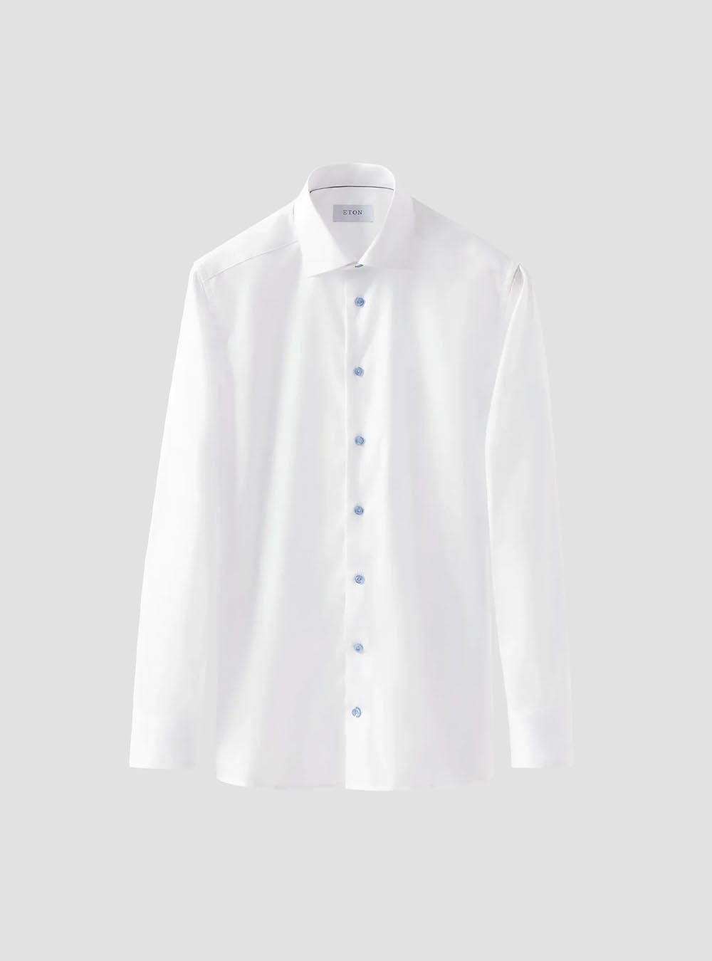 Eton White Solid Signature Twill Shirt with Blue Buttons