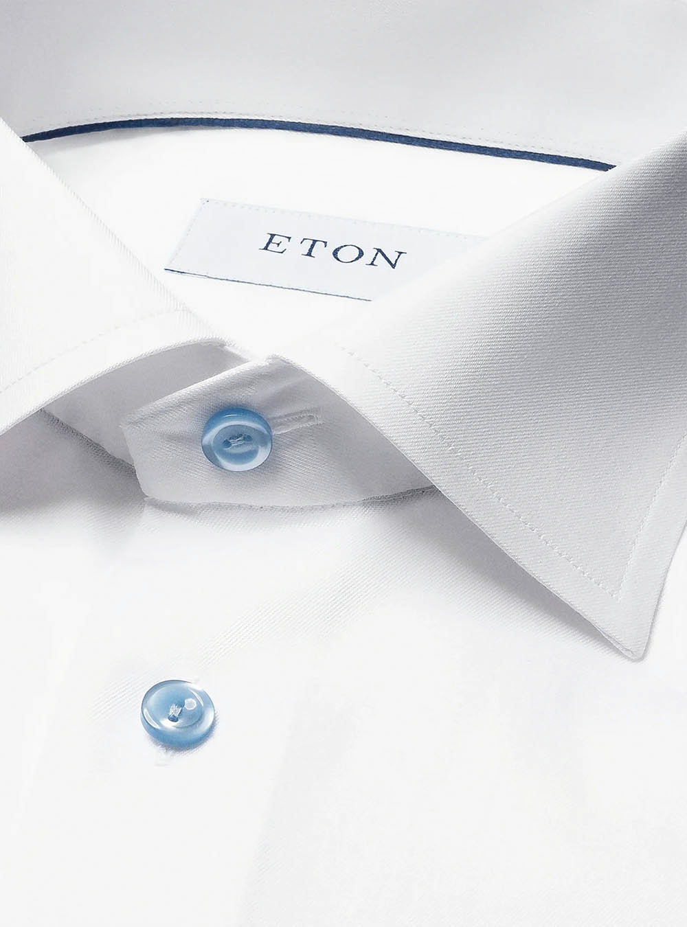 Eton White Solid Signature Twill Shirt with Blue Buttons