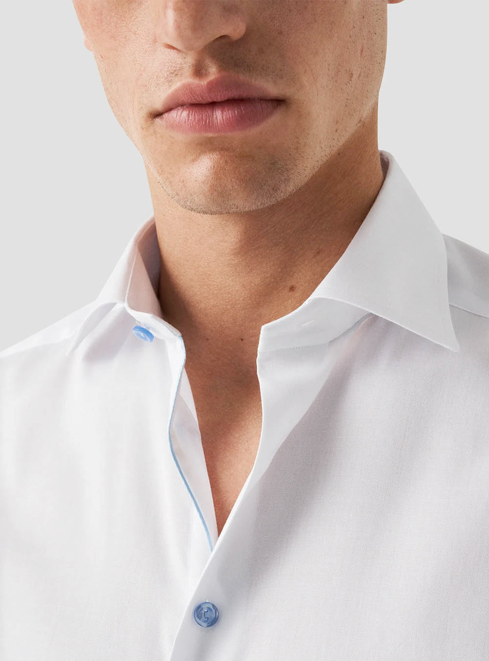 Eton White Solid Signature Twill Shirt with Blue Buttons