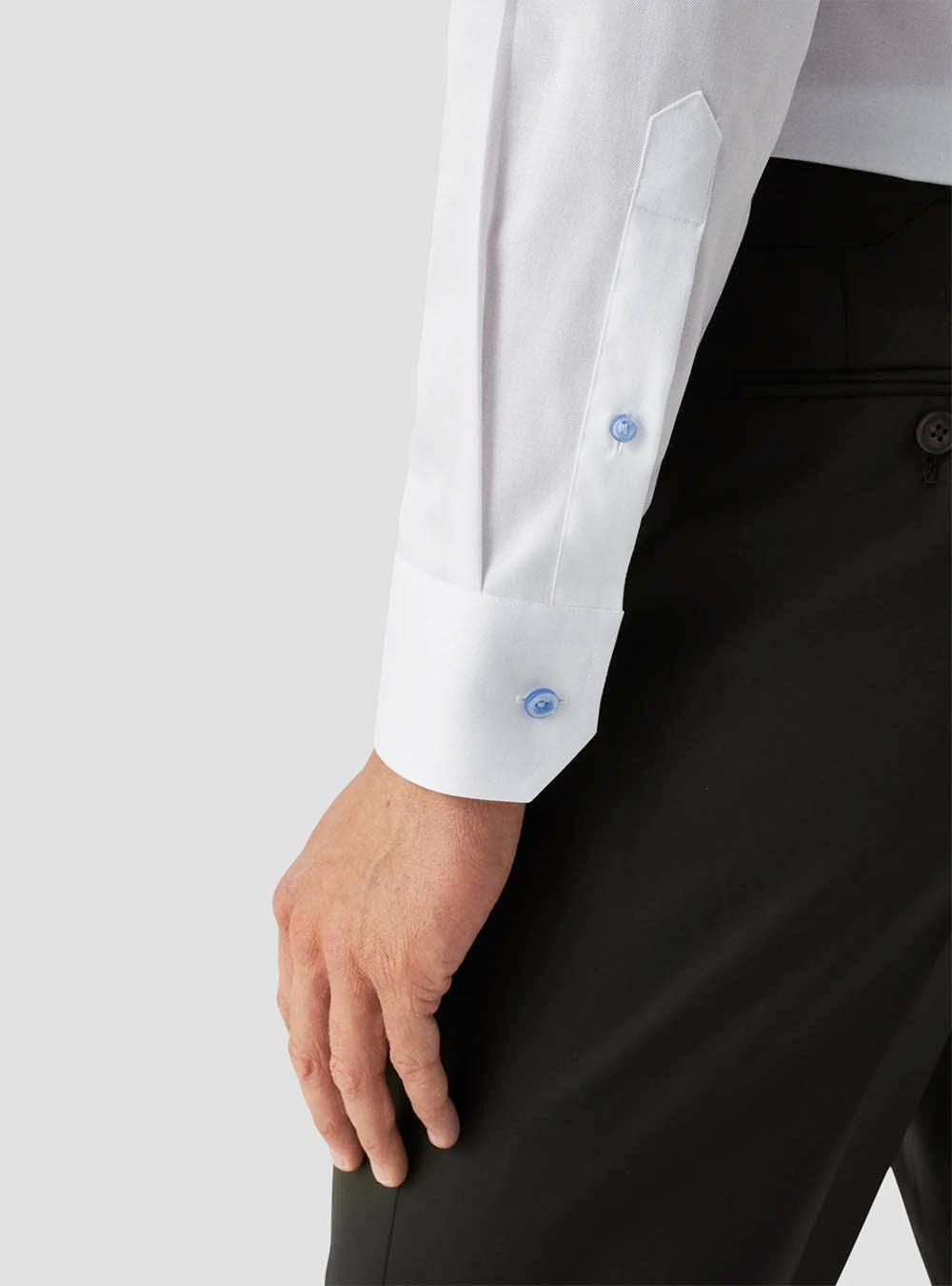 Eton White Solid Signature Twill Shirt with Blue Buttons