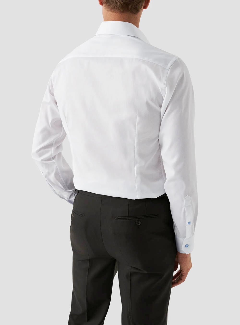 Eton White Solid Signature Twill Shirt with Blue Buttons