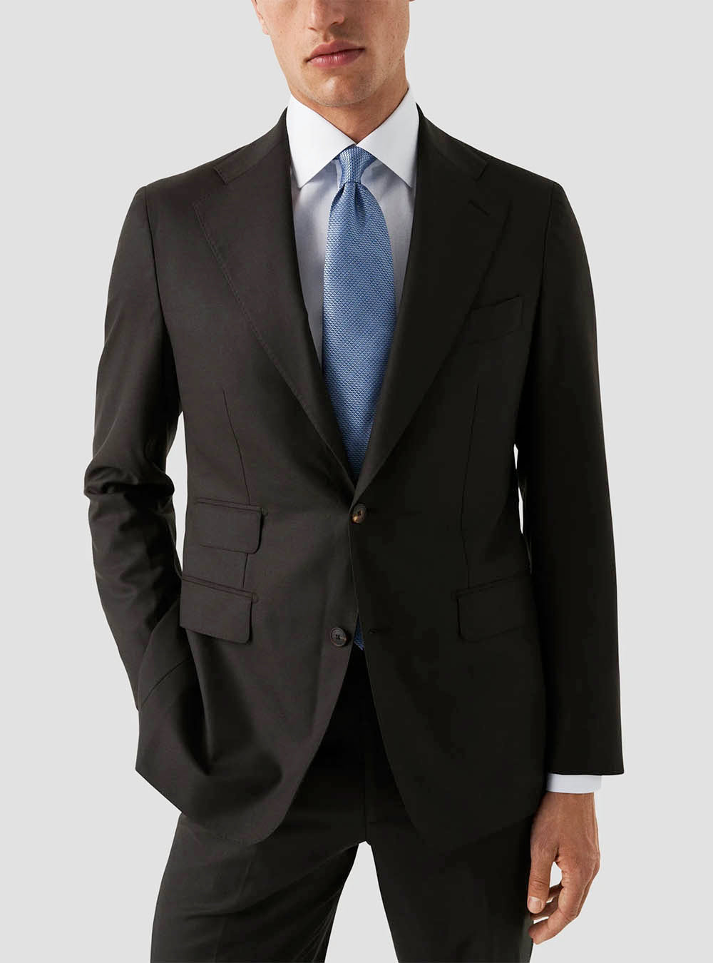 Eton White Solid Signature Twill Shirt with Blue Buttons