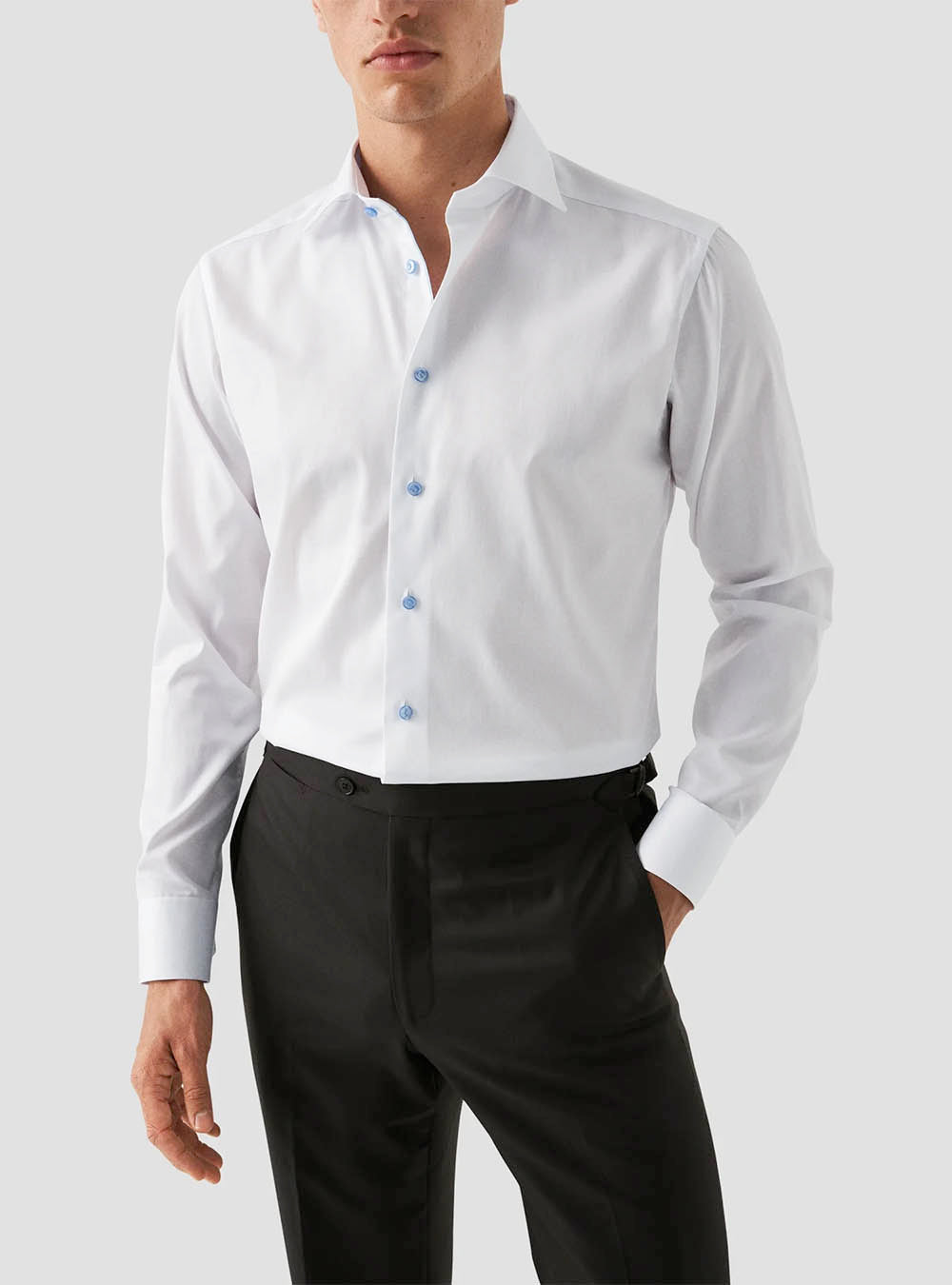 Eton White Solid Signature Twill Shirt with Blue Buttons
