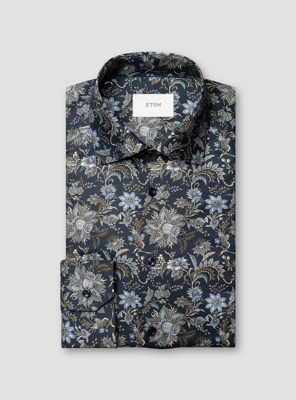 Eton Blue Floral Print Signature Twill Shirt