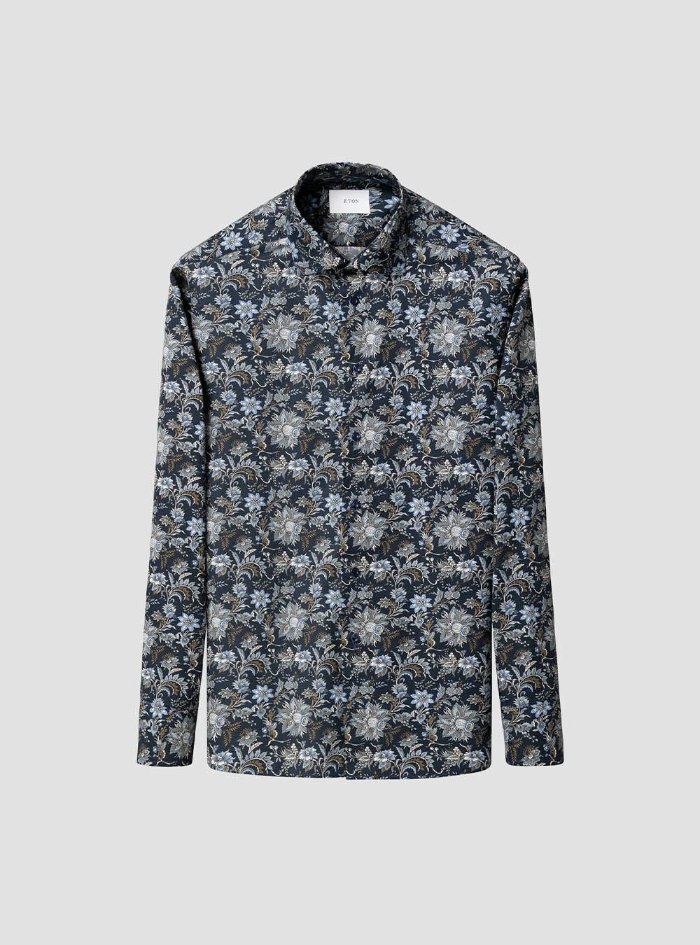 Eton Blue Floral Print Signature Twill Shirt