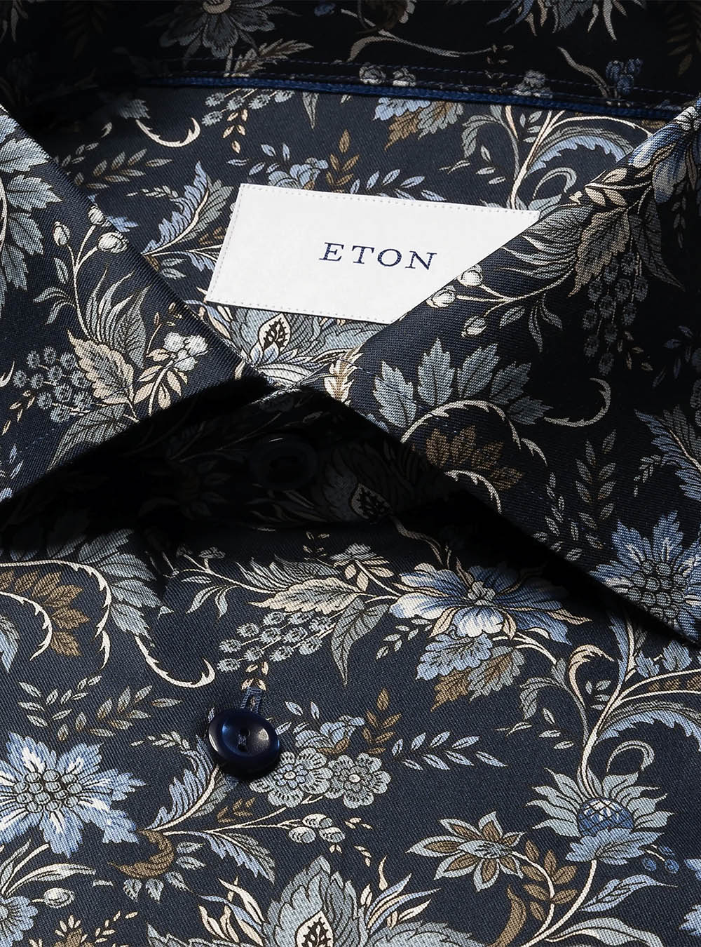 Eton Blue Floral Print Signature Twill Shirt