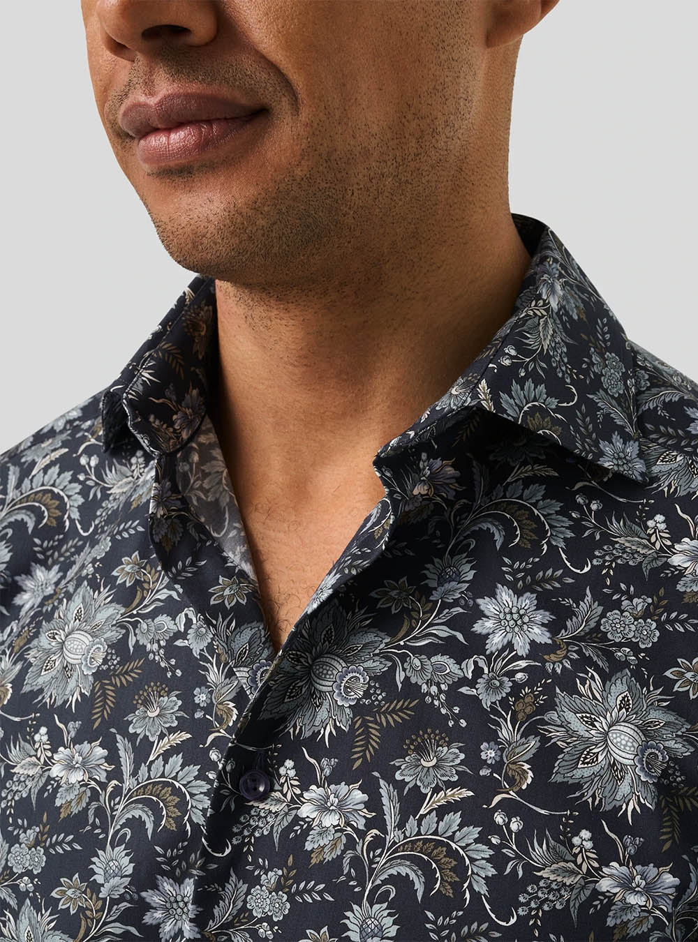 Eton Blue Floral Print Signature Twill Shirt