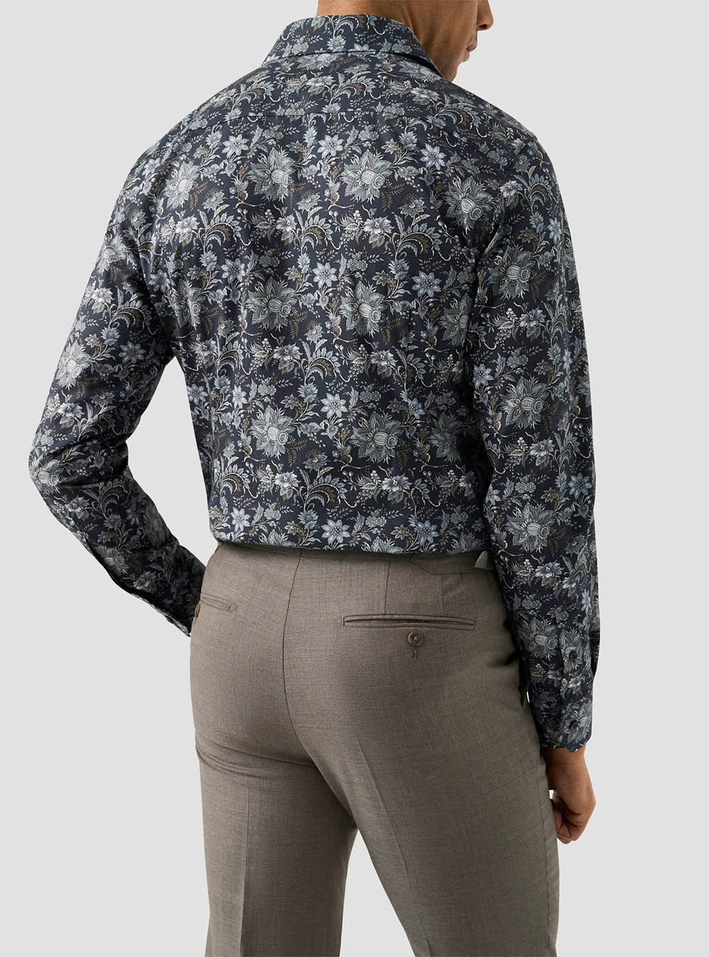 Eton Blue Floral Print Signature Twill Shirt
