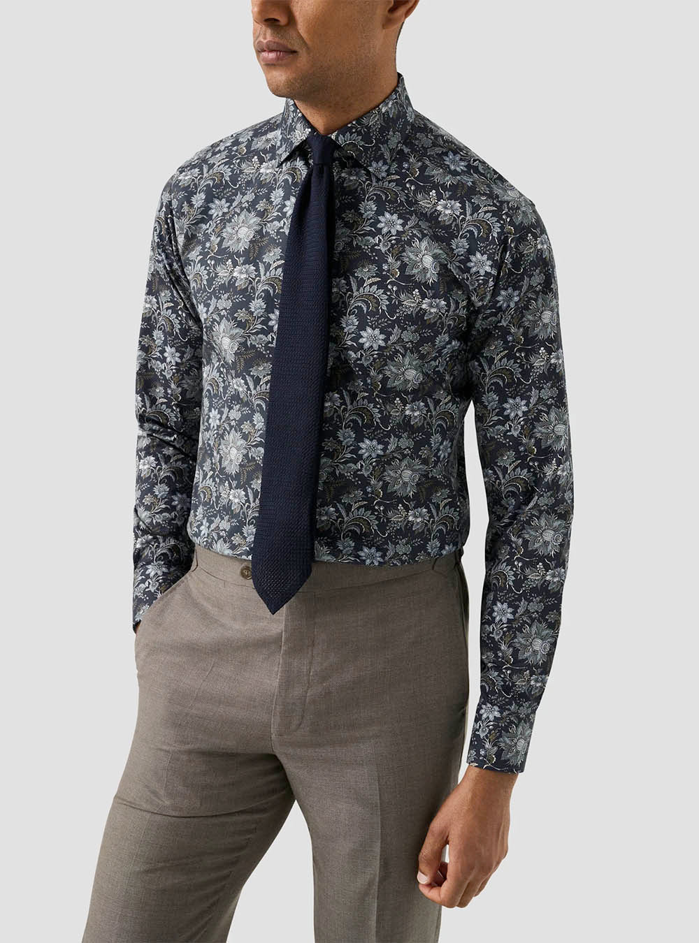 Eton Blue Floral Print Signature Twill Shirt