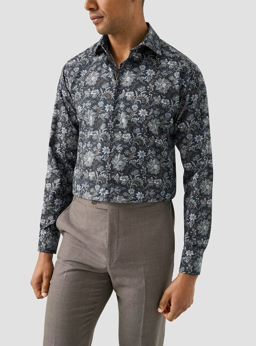 Eton Blue Floral Print Signature Twill Shirt
