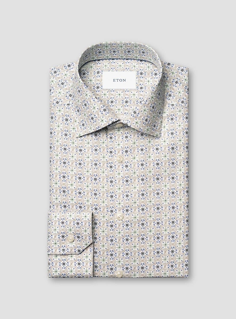 Eton Blue Medallion Motif Cotton & TENCEL™ Lyocell Shirt