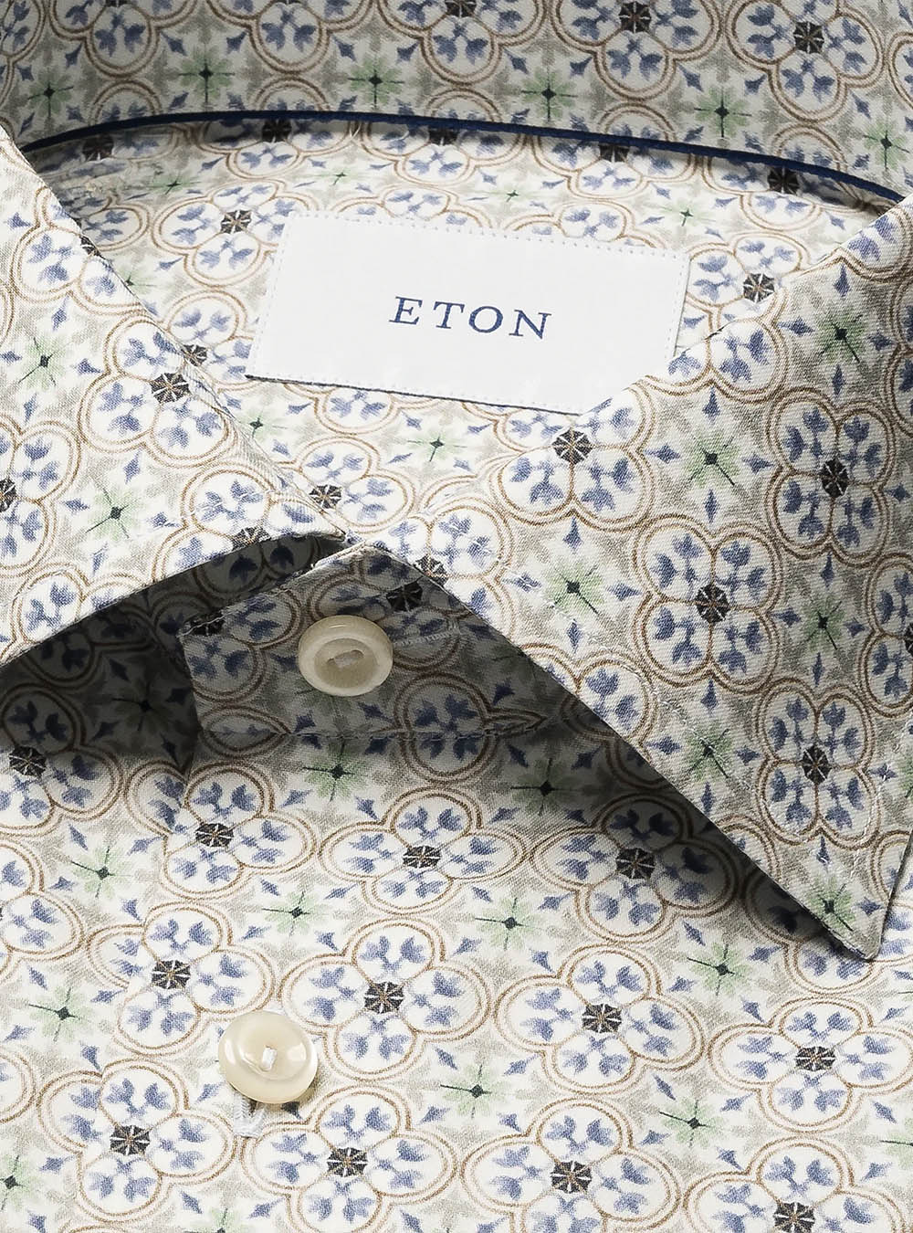 Eton Blue Medallion Motif Cotton & TENCEL™ Lyocell Shirt