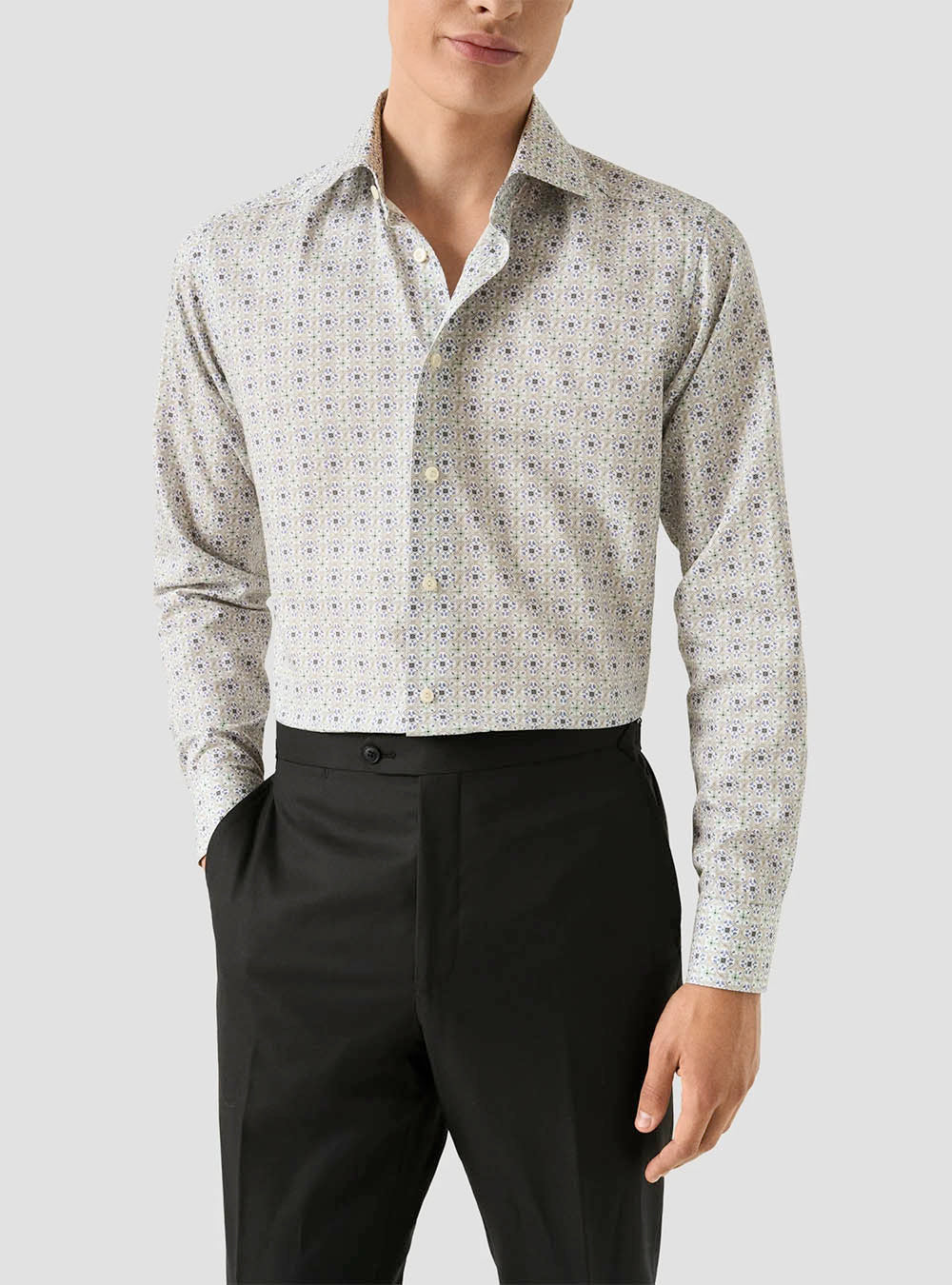 Eton Blue Medallion Motif Cotton & TENCEL™ Lyocell Shirt