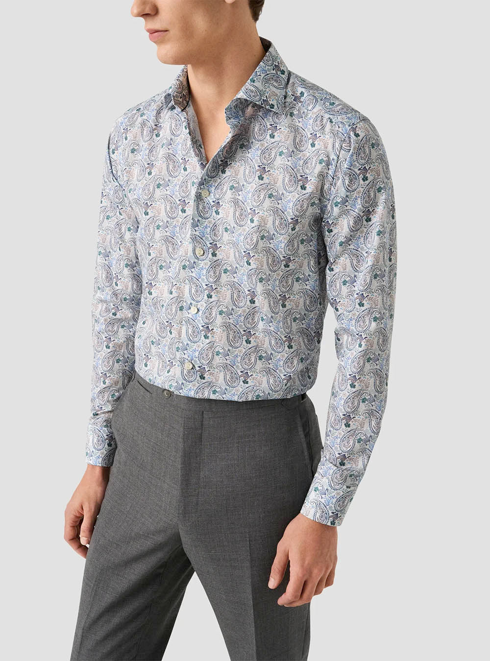 Eton Blue Paisley Motif Cotton & TENCEL™ Lyocell Shirt