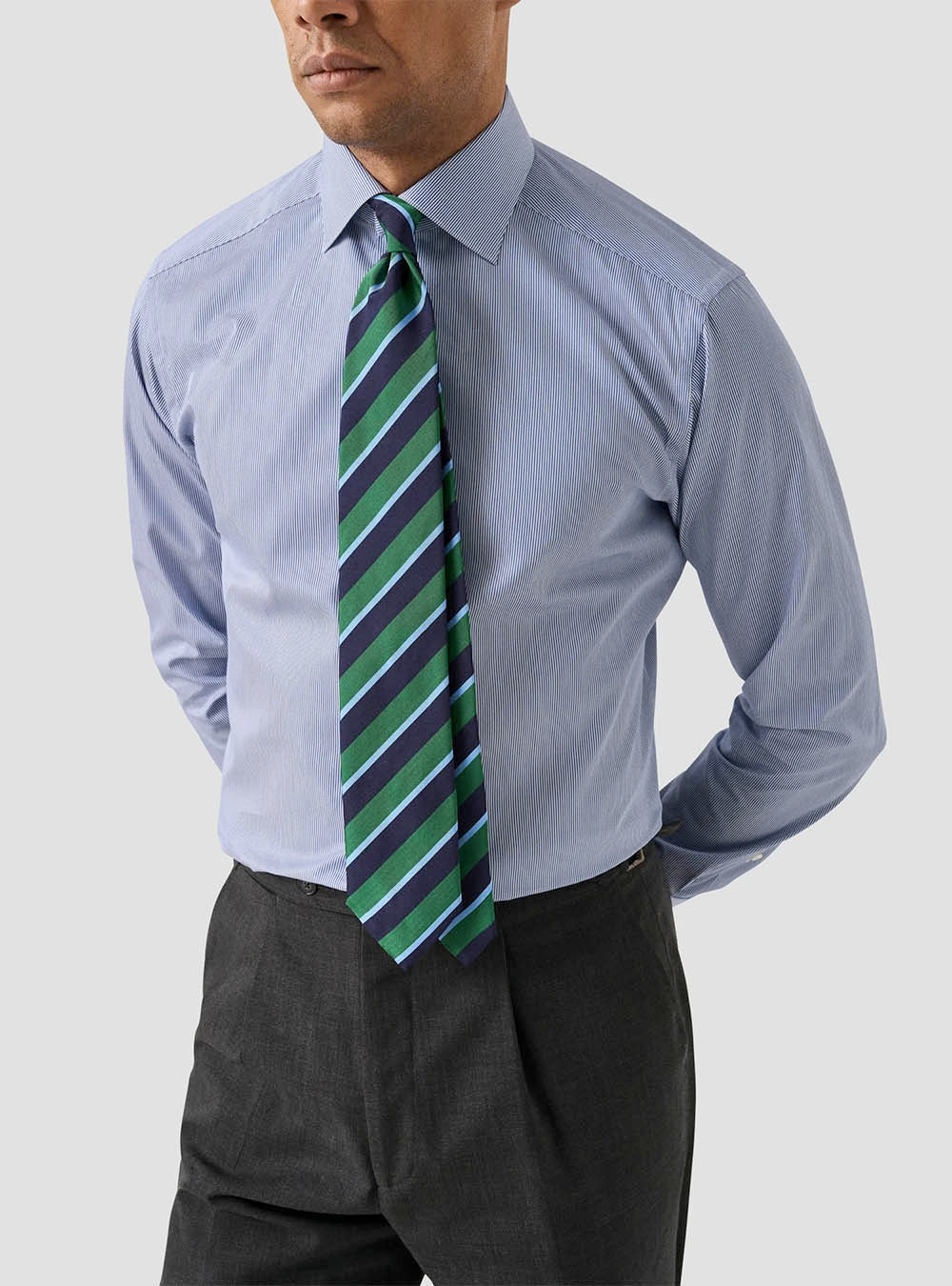 Eton Blue Striped Supima 120 Poplin Shirt