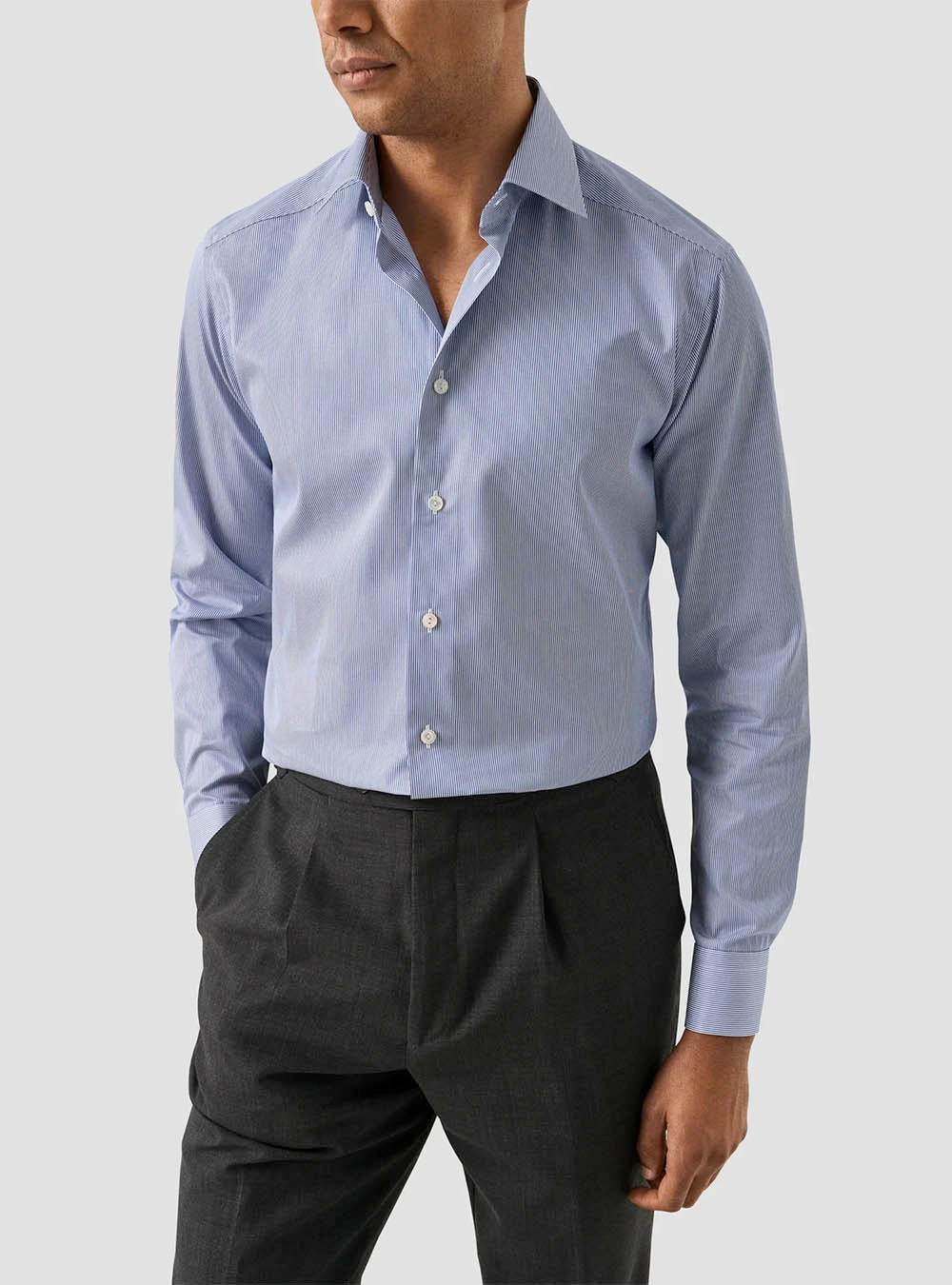 Eton Blue Striped Supima 120 Poplin Shirt