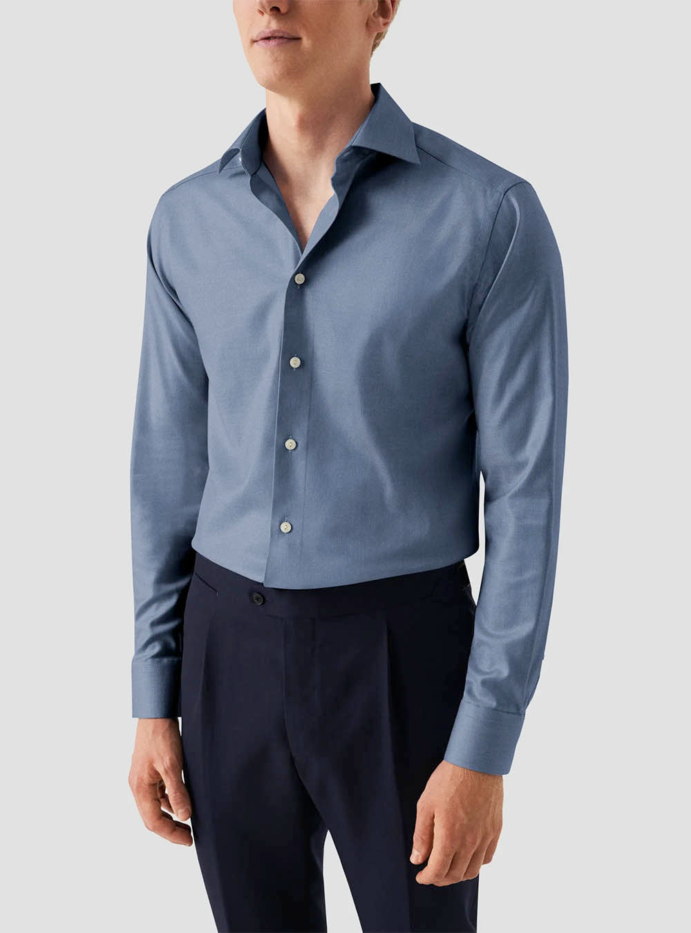 Eton Dark Blue Mélange Solid Cotton TENCEL™ Lyocell Shirt