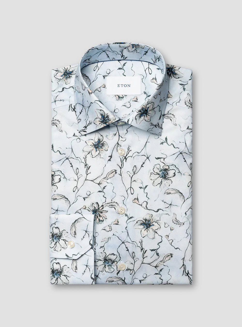 Eton Light Blue Floral Signature Twill Shirt