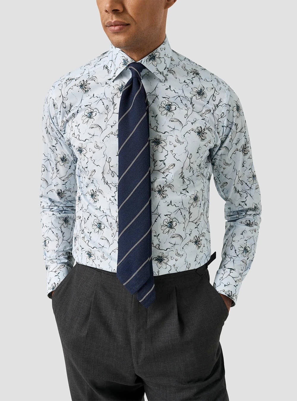 Eton Light Blue Floral Signature Twill Shirt