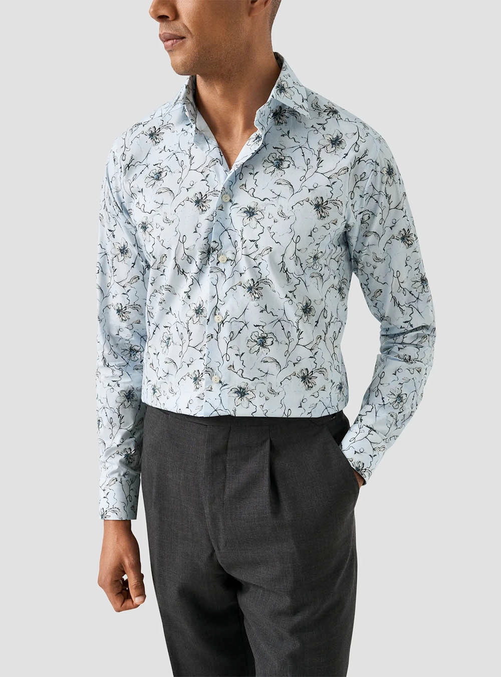 Eton Light Blue Floral Signature Twill Shirt