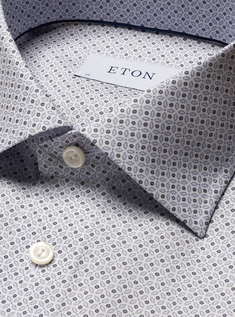 Eton Light Blue Micro Floral Print Signature Poplin Shirt
