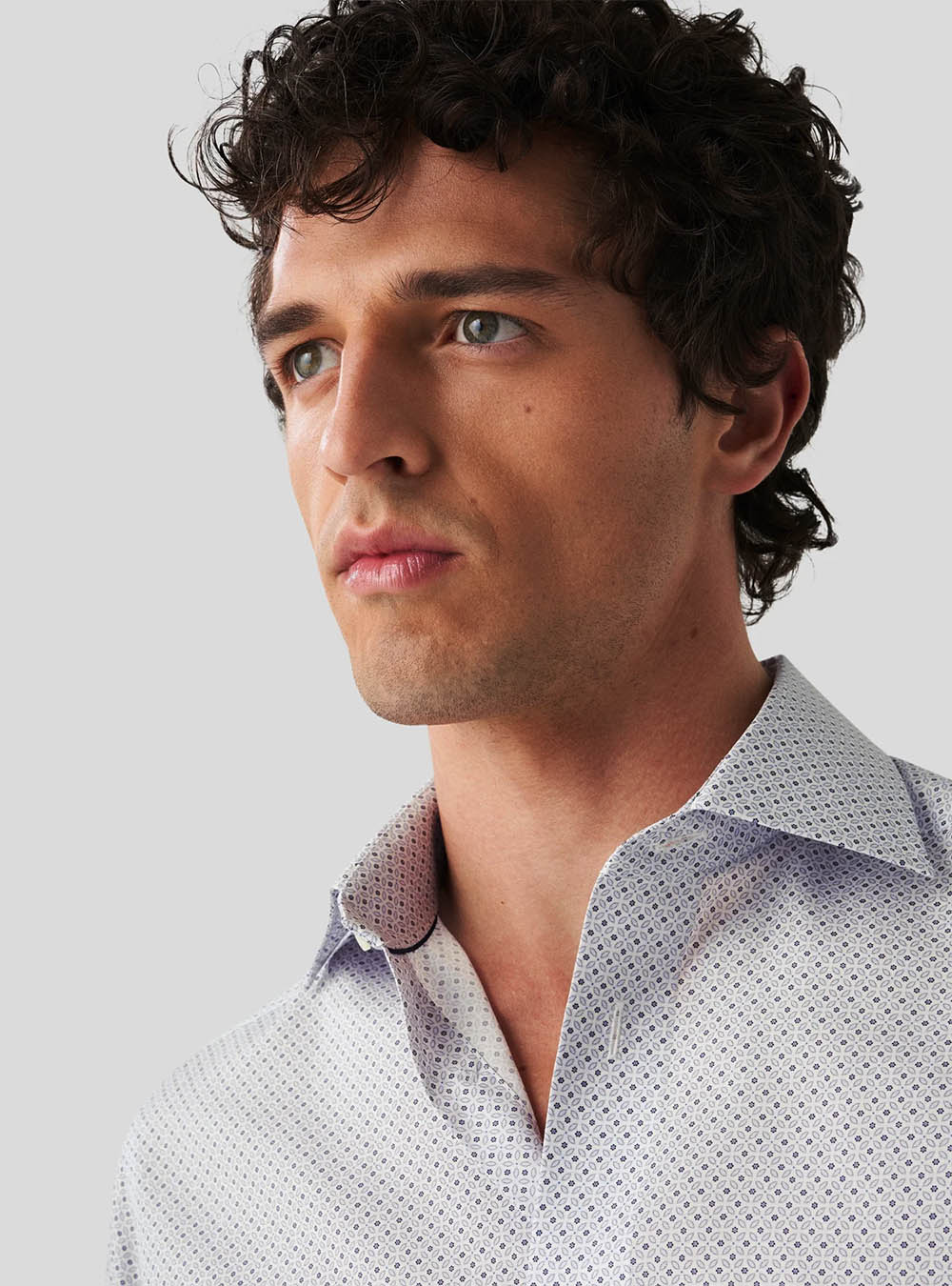 Eton Light Blue Micro Floral Print Signature Poplin Shirt