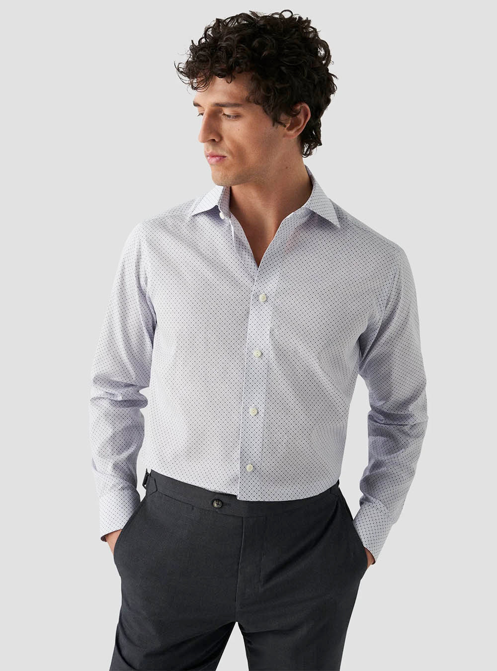 Eton Light Blue Micro Floral Print Signature Poplin Shirt