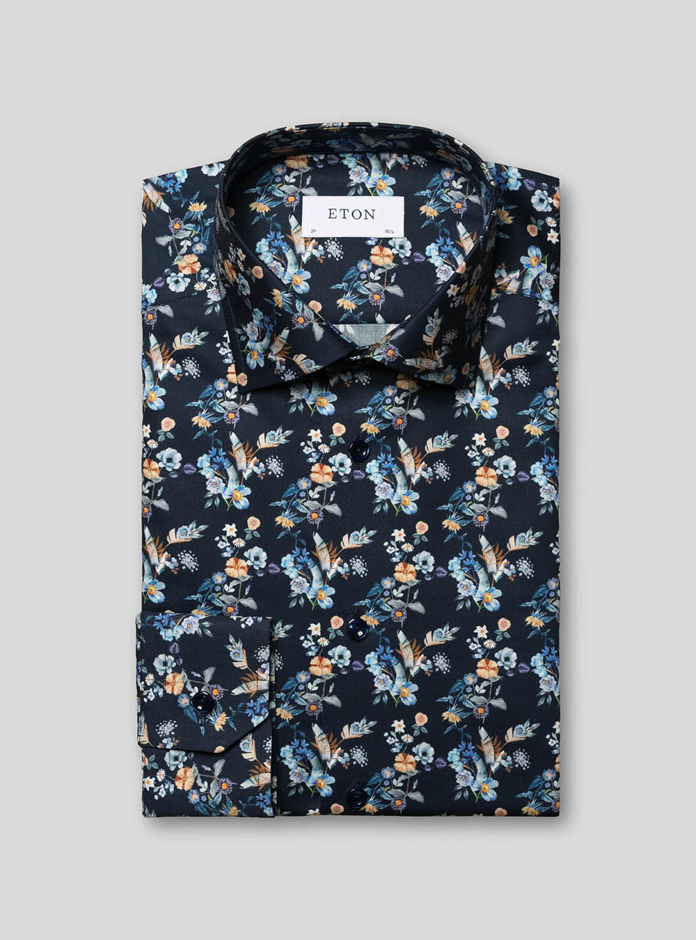 Eton Navy Floral Print Twill Shirt