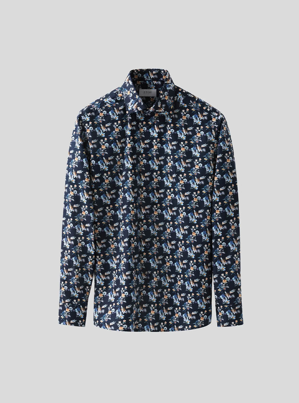 Eton Navy Floral Print Twill Shirt